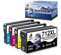 DOUBLE D 712 XL per HP 712 3ED70A 3ED71A 3ED67A 3ED68A 3ED69A Cartucce d'inchiostro Compatibile con HP DesignJet T650 T630 T230 T250 T210 (1BK/1C/1M/1Y,4 Pack)