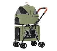 Double Dog Pram Stroller for 2 Dogs/Cats, Pet Strollers Breathable Cage Double-layer Pet Dog Stroller Foldable Pet Travel Carrier Cat Dog Pushchair for Twin or Multiple(Green)