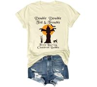 Double Double Double Toil and Trouble Shirt, Toil and Trouble T-Shirt, Halloween Womens Witch T shirt unisex, Colore: giallo crema., XL
