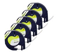 Double Dragon 5 Rotoli Etichette per Dymo LetraTag, 12 mm x 4 m, Nero/Bianco