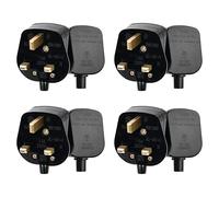 Double Dragon Spina UK da 13 A con 3 pin. Spina di alimentazione robusta e riciclabile, materiale PC resistente e sicuro, certificato BS1363 e BSI (confezione da 4, nero)