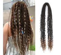 Double Ended Dreadlock Extensions 24 Inch Natural Black to Light Brown Dreads Set Synthetic Boho Braids Curly Hippie Style Dreads 10 Strands Handmade Dreads(24Inch Boho,1B/27#)