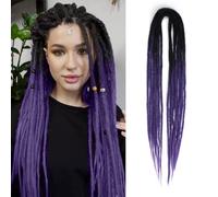 Double Ended Dreadlock Extensions 24 Inch Natural Black to Purple Dreads Set Synthetic Hippie Style Dreads 10 Strands Handmade Dreads(24Inch Straight,1B/Purple#)