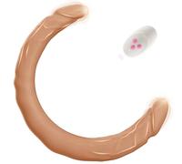 Double Ended Vibrating Silicone Dildo 17.6in 10 Vibe Modes Wireless Waterproof Lesbian Couples Flesh