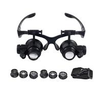 Double Eye Loupe Magnifying Glasses With LED Light, Headset Magnifier Tool Set, Watch Repair, Jewelry Appraisal, Hobby Craft, Precision Work, Double Eye Design, 10X 15X 20X 25X