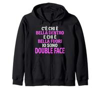 Double Face Scritte Divertenti Ironiche Bella Dentro Fuori Felpa con Cappuccio