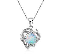 Double Heart Rhinestone Faux Opal Pendant Little Necklace, White Nice processing