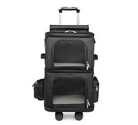Double-layer Pet Cat Travel Carrier with Wheels, Foldable Dog Pram Cat Strollers for 2 Cats, Portable Outdoor Bag Pet Pushchair Soft Sided Carriage for Puppy, Rabbits(Nero)