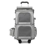 Double-layer Pet Cat Travel Carrier with Wheels, Foldable Dog Pram Cat Strollers for 2 Cats, Portable Outdoor Bag Pet Pushchair Soft Sided Carriage for Puppy, Rabbits(Gray a)