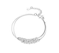Double Layer Round Bead Bracelet: Double Layer Design Combining Fashion And Showing Individual Charm Laccio Cuoio Bracciali (Silver, One Size)