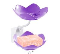 Double-Layer Soap Storage Rack - 16x11.5x11.5cm Wall Mounted Soaps Dish | Suction Cup Soap Holder | Lotüs Shape Drainage Design, Space-Saving Bathroom Organizer, Pink Green Blue