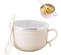 Double-Layer Stainless Steel Bowls,27 Oz Insulated Serving Bowls,Heat & Cold Resistant Instant Noodle Bowl with Lid and Spoon for Soup,Cereal,Salad,Kitchen,Dining,and Outdoor Use (Beige)