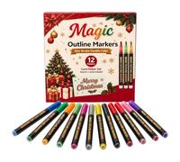 Double Line Marker - Christmas Markers | 12 Piece Smooth Double Line Pens | Color Drawing Design, Diary Glitter Outline Marker Set for Greeting Cards Scrapbook DIY Art Crafts Easter Egg Metal