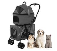 Double Pet Stroller Cat Dog Pram Breathable Travel Carrier, 4 Wheel Pet Dog Stroller Pushchair Lightweight Pet Strollers For Dogs And Cats, Great For Twin Or Multiple(Gray a)