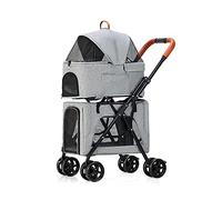 Double Pet Stroller, Pet Gear 4 Wheel Dog Pram Pet Stroller Pushchair Lightweight Pet Strollers for Dogs and Cats, Great for Twin or Multiple, Breathable Travel Carrier