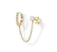 Double Piercing Hoop Earrings For Women Gift Dainty Stud Trendy Small Zirconia Chain For Wife Sister Gifts(Gold)
