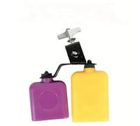 Double Sambago Bell Latin Music Mounted Bells High Low Cowbell Sound Knocker Drum Percussion Instrument Accessory(Purple with yellow)