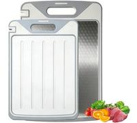 Double-Sided Aluminum Cutting Board Cutting Board,304 Stainless Steel Cuttings Boards for Home Kitchen Cooking,Food-Grade Wheat Straw PP Chopping Boards with Juice Groove,Easy to Clean (Small+Large)
