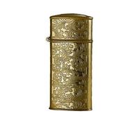 Double-sided embossed metal lighter, old-fashioned grinding wheel retro kerosene windproof lighter, suitable for candle camping (kerosene not included)(Brass)