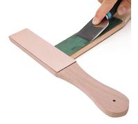 Double-Sided Leather Strop Sharpening Board - Ergonomic Wooden Handle - 27.5cm Paddle Strop for Honing Kitchen Knives, Woodworking Chisels, and Leather Craft Tools - Professional Grade Edge