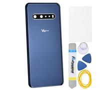 Double Sure Cover posteriore di ricambio in vetro blu per LG V60 ThinQ 5G V60 ThinQ 5G UW LM-V600 con cornice rara fotocamera e copertura in vetro adesivo pretagliato e kit di attrezzi