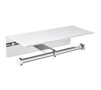 Double Toilet Paper Holder with Shelf Polished Chrome, APLusee SUS304 Stainless Steel Contemporary Bathroom Tissue Roll Holder Cell Phone Storage Rack
