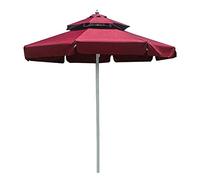 Double Top Circular, Alloy Center Column Umbrella, 8 Ribs, Outdoor Sun Umbrella, Wine Red, with/Without Hem