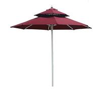 Double Top Circular, Alloy Center Column Umbrella, 8 Ribs, Outdoor Sun Umbrella, Wine Red, with/Without Hem