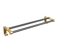 Double Towel Rail, Multifunct Wall Mounting Towel Rack, Two- Towel Holder 60cm with Hook, Aluminum, Black Gold
