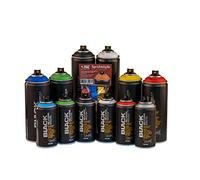 Double Trouble Montana - Set di 6 bombolette di vernice Pro ad alta potenza, 6 x 400 ml + 6 x 150 ml Maincolor con argento e testine di ricambio per hobby, artigianato, arte