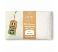 Double Twenty Cuscino Cervicale Memory Altezza 15 cm 72x42 cm - Federa Aloe Vera Traspirante - Ergonomico Massaggiante Sfoderabile Antiacaro - Made in Italy