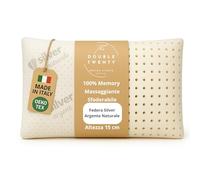 Double Twenty Cuscino Cervicale Memory Altezza 15 cm 72x42 cm - Federa Silver Argento Naturale Antibatterica - Ergonomico Massaggiante Sfoderabile Antiacaro - Made in Italy