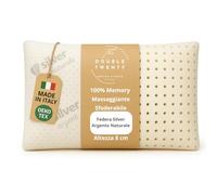 Double Twenty Cuscino Cervicale Memory Altezza 8 cm 70x40 cm - Federa Silver Argento Naturale Antibatterica - Ergonomico Massaggiante Sfoderabile Antiacaro - Made in Italy