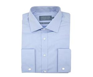 Double TWO Camicia da uomo in twill di cotone di lusso doppio polsino classico camicia formale, Blu, 40