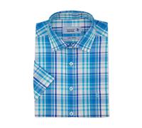 Double Two Life Style Uomo Puro Cotone Manica Corta Camicia a Quadri (1037A) Blu