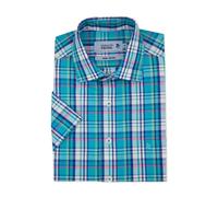 Double Two Life Style Uomo Puro Cotone Manica Corta Quadri Camicia (1039A) Acqua
