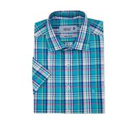Double Two Life Style Uomo Puro Cotone Manica Corta Quadri Camicia (1039A) Aqua