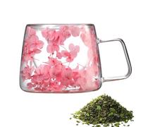 Double Wall Flower Glass Mug-200ml Insulated Clear Coffee Cup|Floral Gift