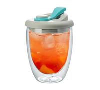Double Wall Glass Coffee Cup - 350 ml Insulated Mug with Lid for Hot &