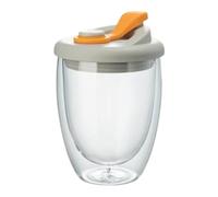 Double Wall Glass Coffee Cup, 350ml Insulated Beer Mug, Heat-Resistant Borosilicate Glass, Spill-Resistant Lid Included for Coffee, Tea, Juice, Milk, Latte, Desserts