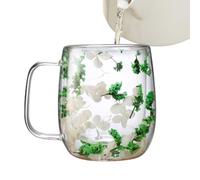 Double Walled Glass Mugs- Dried Flowers Glass Coffee Mug | Dried Flower Coffee Gllass Mug | Glâss Beverage Glasses Tea Mûg for Tea, Cappuccino, Cold Drink | Double Walled Coffêe Glâss Mugs Têa Cup