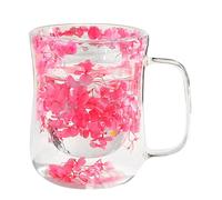 Double Walled Mug - Dried Flower Glass, Insulated Coffee Cup Drinkware | Modern Dried Floral Insulation | Mothers Day Celebration, Four Hundred Milliliter Capacity DOUBLE Layer Brew Serving Hardware