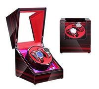 Double Watch Winder Box Luxury Mechanical Watch Storage Case Wood Shell Piano Paint Self Winding Watch Rotator Box with LED Lights Quiet Motor Dual Power Supply Velvet 002