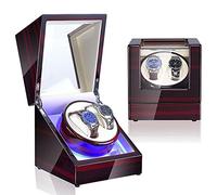 Double Watch Winder Box Luxury Mechanical Watch Storage Case Wood Shell Piano Paint Self Winding Watch Rotator Box with LED Lights Quiet Motor Dual Power Supply Velvet 002
