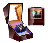Double Watch Winder Box Luxury Mechanical Watch Storage Case Wood Shell Piano Paint Self Winding Watch Rotator Box with LED Lights Quiet Motor Dual Power Supply Velvet 002