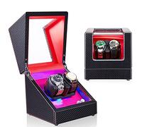 Double Watch Winder Box Luxury Mechanical Watch Storage Case Wood Shell Piano Paint Self Winding Watch Rotator Box with LED Lights Quiet Motor Dual Power Supply Velvet 002