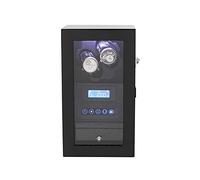 Double Watch Winder Carbon Fiber Leather 8 Rotation Modes LCD Touch Screen Watches (Black Black)