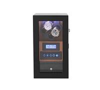 Double Watch Winder Carbon Fiber Leather 8 Rotation Modes LCD Touch Screen Watches (Black Brown)