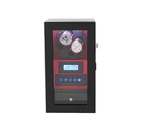 Double Watch Winder Carbon Fiber Leather 8 Rotation Modes LCD Touch Screen Watches (Black Red)