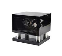 Double Watch Winder for Automatic Watches LED Touch Screen Built-in LED Illuminated Wood Shell Piano Paint Exterior (Black Black)